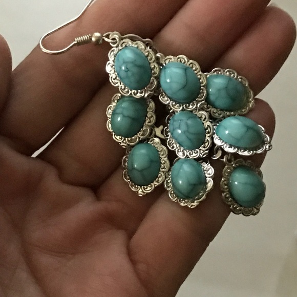 Silver Turquoise Chandelier Earrings - Picture 6 of 6